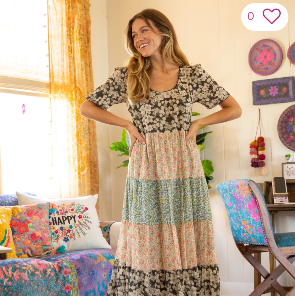 Lucia Tiered Maxi Dress - Charcoal Pink Mix Print